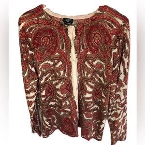 Talbots 100% Merino Wool Button Down Red Paisley Cardigan Size 1X